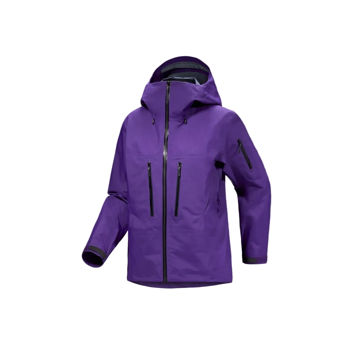 Purple jacket with black zippers on a white background