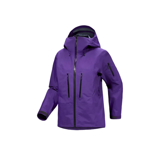 Purple jacket with black zippers on a white background